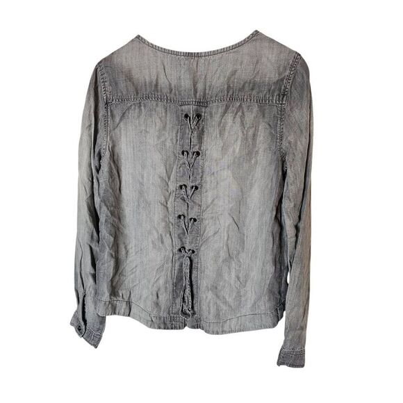 Cloth and Stone Anthropologie Small Chambray Gray Tencel Top Lace Up Back - Picture 7 of 7